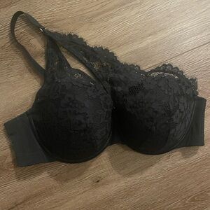 Cacique lightly lined asymmetric black lace bra